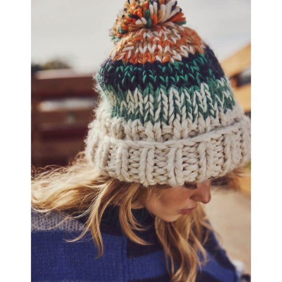 NEW Free People Tide Stripe Knit Pom Beanie Ivory - Picture 11 of 16